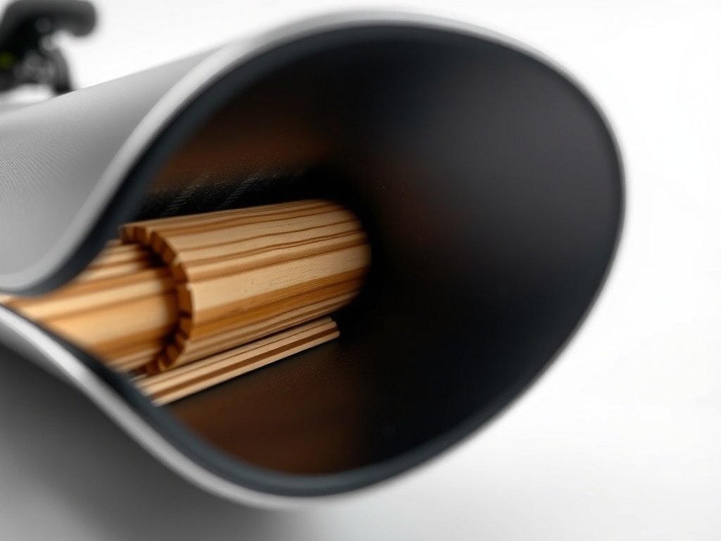 스키 내부의 티타날 레이어와 목재 코어 구조도