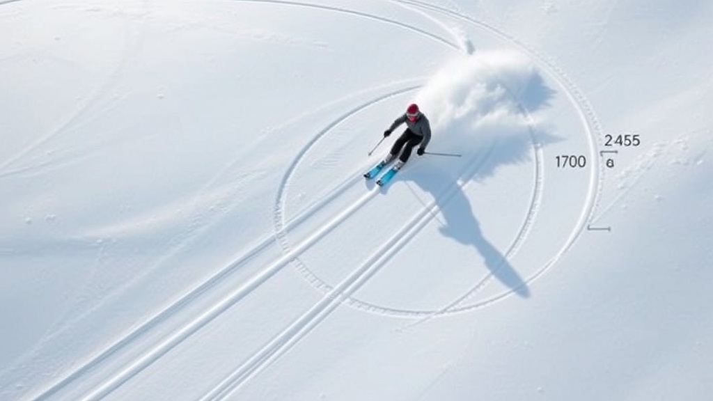 설면 위에서 다양한 회전 반경을 그리며 활주하는 스키어의 궤적 비교